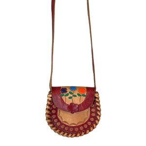 Handcrafted Leather Tooled Painted Crossbody Purse